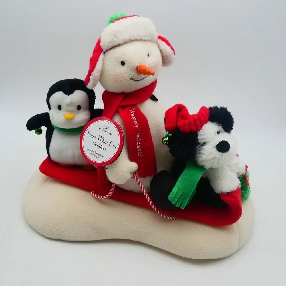 NEW 2007 Hallmark Jingle Pals Snow What Fun Sledders Snowman Dog Penguin Music